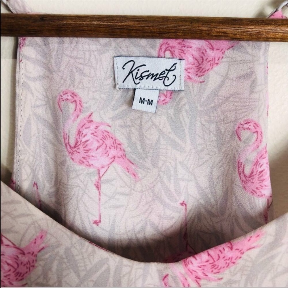 4/$45 KISMET Pink Grey Unique Flamingo Print Sleeveless Ruffle Tank Top Medium - Picture 4 of 6